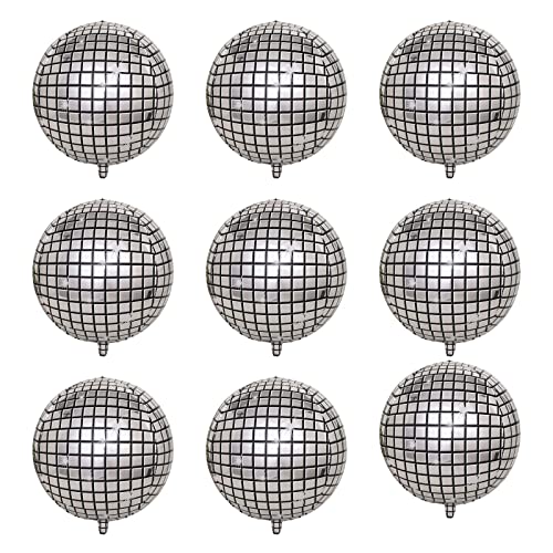 10 Pieces 10 Inches 4D Disco Ball Balloons for 70s Disco Party Decorations 4D Silver Laser Foil Balloon Metallic Mirror Balloon for Disco Dance Party Birthday Party Wedding Ceremony - color: Disco 10pcs