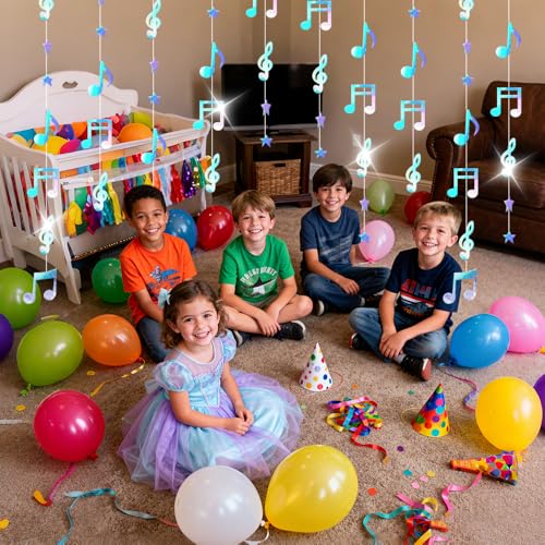 79FT Iridescent Music Note Garlands, Sparkling Holographic Hanging Musical Decorations, Ceiling Decor for Birthday, Wedding, Baby Shower, Bridal Shower & Concert, Music Party Supplies - size: 79 Iridescent Music