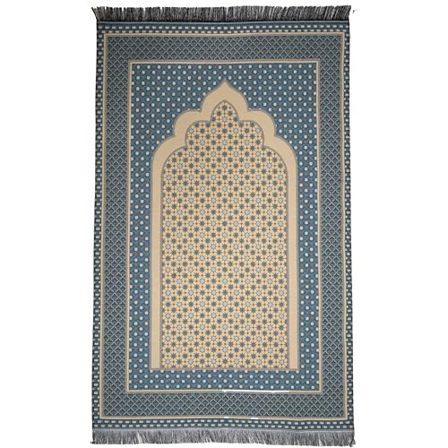 Modefa Turkish Islamic Prayer Mat Janamaz Sajjadah | Thin Woven Cotton Praying Rug Ramadan Eid Gift | Traditional Muslim Sejada for Men Women - Hira Diamond (Turquoise Blue) - color: Turquoise Blue