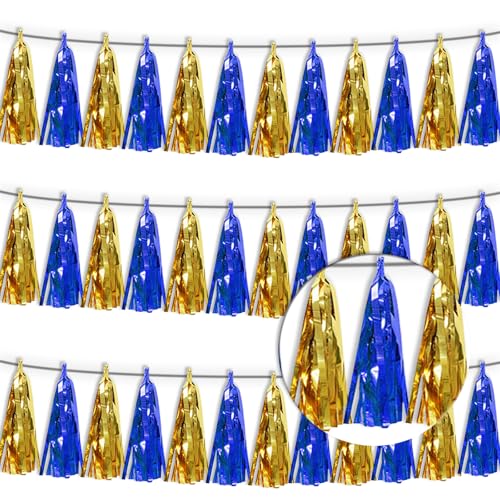 3PNavy-Blue Gold Tassel Banner Garland Metallic Foil Fringe Banner Tinsel Tassels Streamer Banner Backdrop for Parade Floats Birthday Graduation Christmas Bridal/Baby Shower Party Decorations - color: Navy-Blue Gold