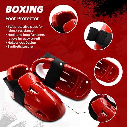 Martial Arts Karate Protective Sparring Gear Package Deal/Gift Adjustable Adult & Youth Headgear, Gloves & Kicks for MMA, Taekwondo, Boxing Training - color: Red, size: Medium