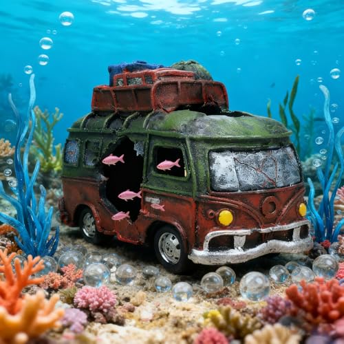 Aquarium Decorations Resin Bus Wreck Fish Tank Decoration Beta Fish Shrimp Aquatic Pets Hiding Cave Accessories