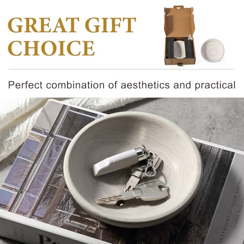 Koville Natural Marble Incense Holder, Incense Holder for Sticks with 9 Holes, Handmade Incense Burner Ash Catcher for Meditation Yoga SPA, Balsam Fir/Palo Santo/Sage/Cone Incense Bowl(Grey) - color: D=150-beige