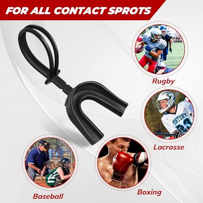 Dunzy 10 Pcs Strapped Mouth Guard Sports Moldable Strap Mouth Guard Football Mouthguard Adult Youth Mouthpiece Protector for Basketball Hockey Wrestling - color: Black