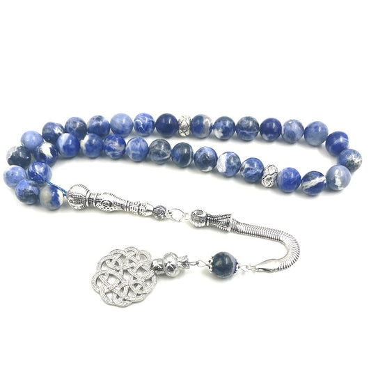 ALBASHAN Tasbih Natural Sodalite Bracelets Beaded Bracelet for Women Men Love Heart Blue Beads Stretch Healing Buddhist Prayer - size: 8mm x 45beads