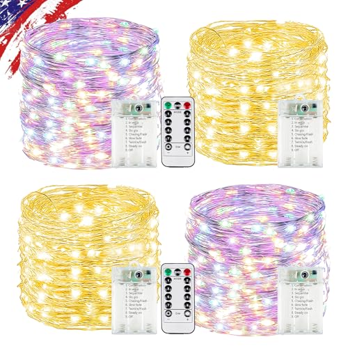4Pack Fairy Lights Battery Twinkle Lights Remote Warm White & Multicolor - color: Warm White & Multicolor, size: 4PK 240LED With Remote