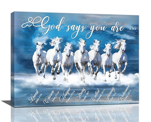 Horse Wall Art 7 Lucky Horses Pictures Wall Decor Christian Bible Verse Canvas Print Religious Scriptures Painting Home Decoration Unframed Artwork for Living Room Bedroom Kitchen Office 12"X16" - color: 7 Horses, size: 12"L x 16"W