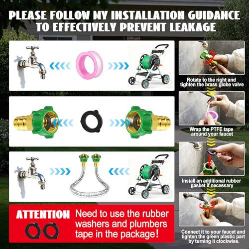 Female to Female Short Garden Hose Adapter 3FT,Hose Reel Connecting Hose | Stainless Steel Hose Leader Connector for Hose Reel,Flexible,Kink-Free & No Leak Outdoor Water Pipe Extension - size: 3FT