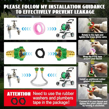 Female to Female Short Garden Hose Adapter 3FT,Hose Reel Connecting Hose | Stainless Steel Hose Leader Connector for Hose Reel,Flexible,Kink-Free & No Leak Outdoor Water Pipe Extension - size: 3FT