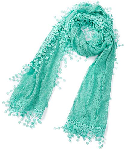 Cindy & Wendy Lightweight Soft Leaf Lace Fringe Scarf Bridal Shawl for Women - color: Turquoise-2