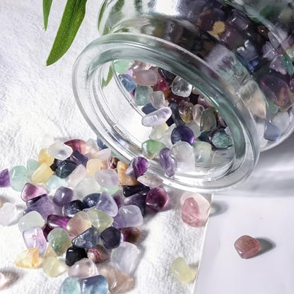 100g Fluorite Aquarium Gravel - Faux Tumbled Healing Crystal Chips | Bulk Gemstones for Fountain, Vase Filler, Planters, Fish Tank | Decorative Crushed Stones for Reiki Energy Balancing