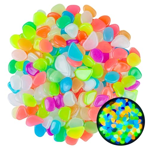 Sukh 200 PCS Luminous Stones Rocks – Mixed Color Glow in the Dark Rocks | Resin Decorative Pebbles for Fish Tank Aquarium, Garden Pathway Patio Yard, Waterproof Colorful Small Cobbles Stones