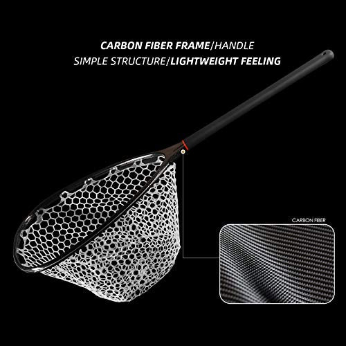 SF Fly Fishing Landing Net Soft Rubber Mesh Trout Net Catch and Release Net - style: Carbon Fiber Long Handle