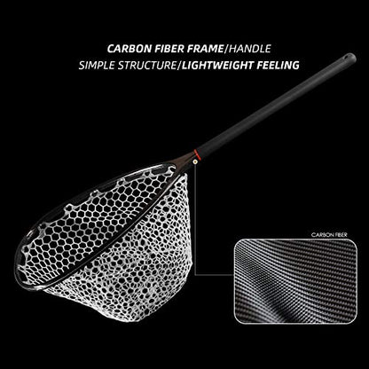 SF Fly Fishing Landing Net Soft Rubber Mesh Trout Net Catch and Release Net - style: Carbon Fiber Long Handle
