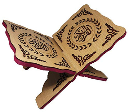 Wooden Book Stand Al-Quran Rihal AMN-208 Scripture Carving Chanting Bookshelf Islam Foldable Rehal Bible Magazine Cookbook Display Holder Rack Muslim Gift (Beige_01, Small (20x30 cm.))