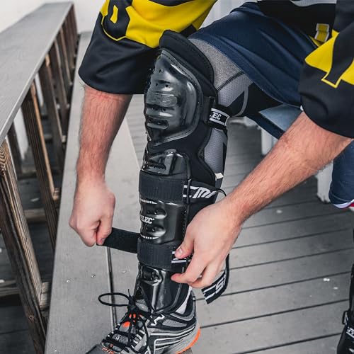 MyLec MK5 Street/DEK Shin Pad, Lightweight & Durable Hockey Accessories, 360° Straps, Hard Front Shells, Breathable Material, Metatarsal Padding Ice Hockey Shin Guards, Foam Rubber - color: Black, size: 11"