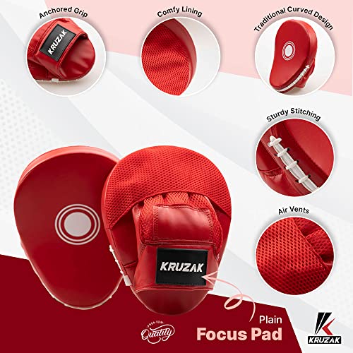 Kruzak Plain Punching Mitts for Muay Thai MMA Training, Focus Pads for Boxing Martial Arts and Punching Target - color: Red