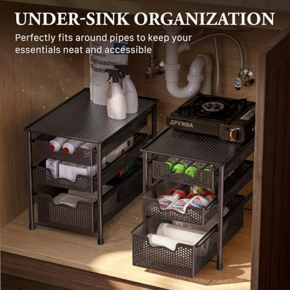 Simple Houseware Stackable 3 Tier Sliding Basket Organizer Drawer, Bronze - color: Bronze, size: 3-Tier