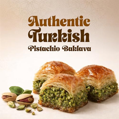 Meşhur Safranbolu Lokumcusu Turkish Pistachio Baklava Pastry 14.11 oz (400g) – Authentic Turkish Desserts, Halal Gourmet Sweets Gift Box