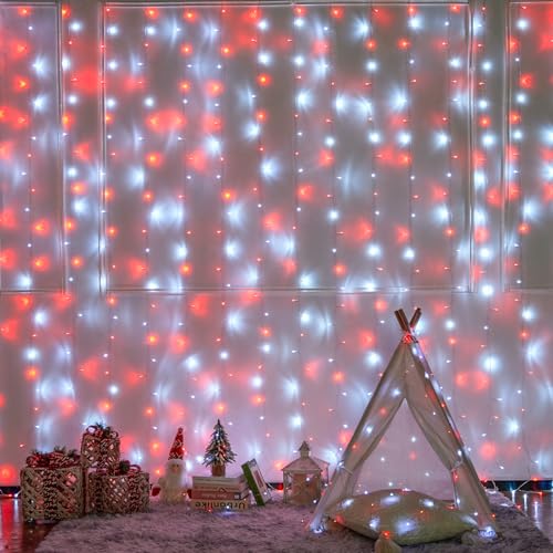 JMEXSUSS 300LED Red and White Christmas Curtain Lights for Bedroom, Plug in - color: Red and White, size: 300 LED