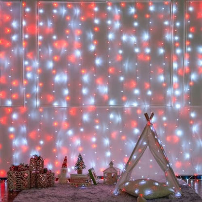 JMEXSUSS 300LED Red and White Christmas Curtain Lights for Bedroom, Plug in - color: Red and White, size: 300 LED