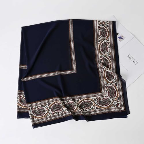 K-Elewon Large Square Scarf 51" Headscarf Chiffon Fashion Scarves Turbans Hair Wrapping Scarfs - color: A-navy