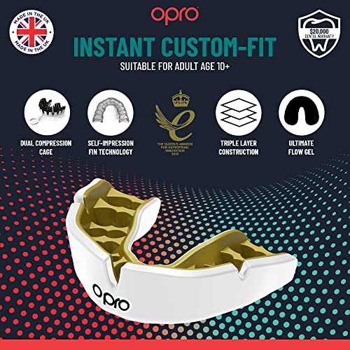 OPRO Instant Custom-Fit Mouthguard – Dentist Level Gum Shield Adult and Kids – OPRO Mouth Guard Boxing and MMA, Self-Fit Gum Shield Rugby – Maximum Protection with Dental Warranty (Black/White) - color: Black/White, size: Adult (10+)