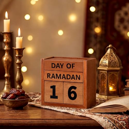 Tinlade Ramadan Countdown Calendar 2026 Wooden Ramadans Decorations for Home Wood Perpetual Block Calendar Ramadan Gift for Kid Farmhouse Eid Mubarak Ramadans Advent Calendars for Desk Table(Brown)