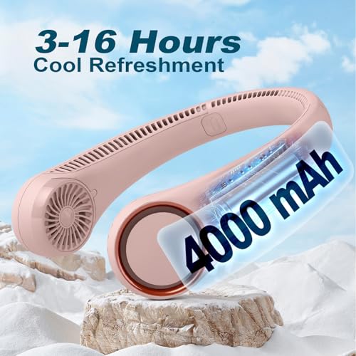 CIVPOWER Neck Fan: Portable Personal Neck Cooling Rechargeable Bladeless Fan - Hands Free 3 Speed 4000 mAh Battery USB Operated Wearable Headphone Design - Gift for Men Women Outdoor (Pink) - color: Pink