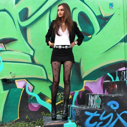 Millennials In Motion Sheer Elegance Patterned Tights - color: Heart Designer
