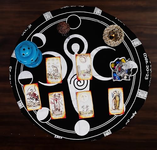 Indian Consigners Moon Phases Triple Moon Altar Cloth Celestical Tarot Deck Alter Tablecloth Sacred Place Moon Faces New Moon to Full Moon Cycle - color: Black-silver, size: 36" x 36" (Square)