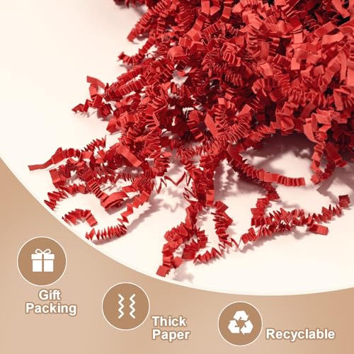 Wowxyz 1 LB Crinkle Cut Paper Shred Red Crinkle Shredded Paper for Gift Baskets - Gift Box Bag Filler - Confetti Stuffing for Birthday, Holiday Present Packaging Wrapping - color: Red