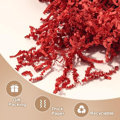 Wowxyz 1 LB Crinkle Cut Paper Shred Red Crinkle Shredded Paper for Gift Baskets - Gift Box Bag Filler - Confetti Stuffing for Birthday, Holiday Present Packaging Wrapping - color: Red