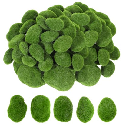 80 PCS Artificial Moss Rocks 5 Size Decorative Moss Stones Green Moss Covered Stones Fake Moss Rocks Decor for Floral Arrangements Crafting