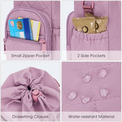 sportsnew 40oz Insulated Crossbody Water Bottle Bag Gym Hiking Phone Pocket | Water-resistant Lining, Padded Strap, Top Handle, Drawstring, Phone Pocket, Elastic Slots, Built-In Key Clip for Gym Walking - color: Quilt Pink