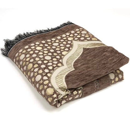 Muslim Thin Chenille Islamic Prayer Mat - Selcuk Star 3 Person (Beige) - color: Beige