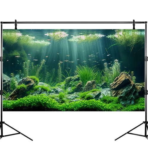 Underwater Aquatic Seagrass Aquarium Background Under The Sea Grass Leaves Lush Green Moss Fish Tank Background Deep Sea Rock Cork with Foggy Misty Sunbeams Terrarium Backgrounds Wallpaper 48x18in - size: 48(W)x18(H)inches/ 120(W)*45cm(H)