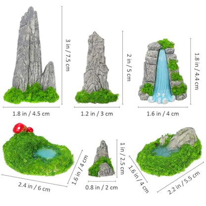 GANAZONO 6 Pcs Miniature Rockery Artificial Mountain Resin Figurines Mini Water Pool Statue for Fish Tank Decorations Mini Zen Garden Accessories Bonsai Ornament Micro Landscape Decor