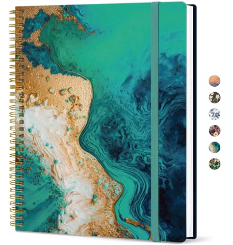Taja Large Spiral Lined Journal for Women, 8.5" x 11" Notebooks for Work Collge Ruled, A4 Aesthetic Cute Journaling Notebooks for Writing, Plastic Cover, Emerald Shores - color: O-Emerald Shores