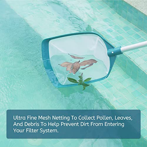 5 Foot Ultra Fine Mesh Pool Spa Leaf Skimmer Rake Net with Adjustable Pole | 3/4" Diameter Aluminum Pole, Nylon Medium Bag, Scoop Tiny Particles for Cleaning Swimming Pools, Hot Tubs, Spas & Fountains - size: Pool Skimmer with Pole