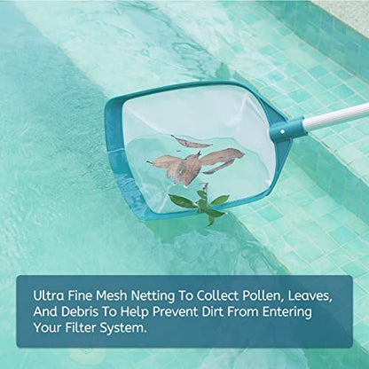 5 Foot Ultra Fine Mesh Pool Spa Leaf Skimmer Rake Net with Adjustable Pole | 3/4" Diameter Aluminum Pole, Nylon Medium Bag, Scoop Tiny Particles for Cleaning Swimming Pools, Hot Tubs, Spas & Fountains - size: Pool Skimmer with Pole