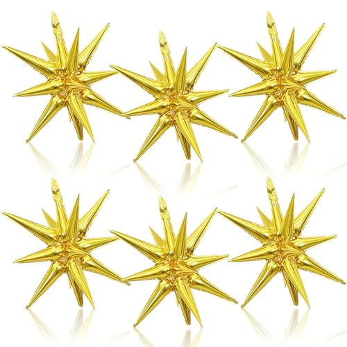 Gold Star Balloons, 6PCS 22 Inch Foil Explosion Star Balloons - color: Gold