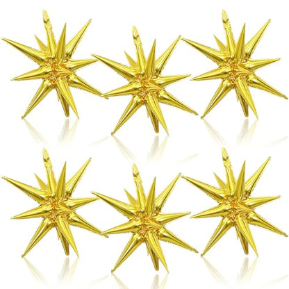 Gold Star Balloons, 6PCS 22 Inch Foil Explosion Star Balloons - color: Gold