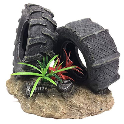SLOCME Resin Aquarium Tyre Decorations - Fish Tank Tyre Ornament Aquarium Environment Friendly Decorations
