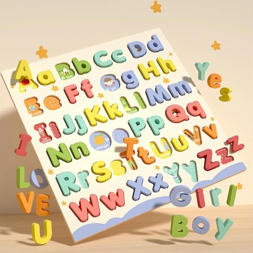 Alphabet Puzzles for Toddlers, ABC Puzzle Toys Wooden Montessori Early Learning Board Preschool Educational Easter Gift for Girls Boys Kids Ages 3+