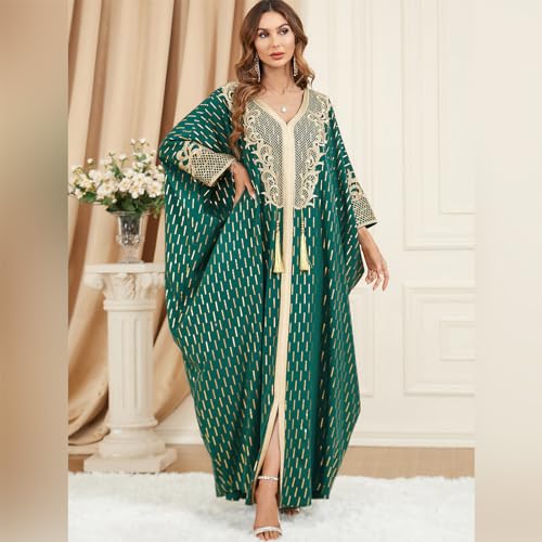 Embroidered Abaya Kaftans for Women Modern Elegant Dubai Moroccan Dubai Kaftan Dresses Abaya for Women Muslim Dress - color: Dark Green
