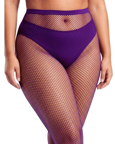 ZINTEDI 2 Pairs Plus Size Black Fishnet Stockings for Women High Waist Fishnet Tights - color: Purple