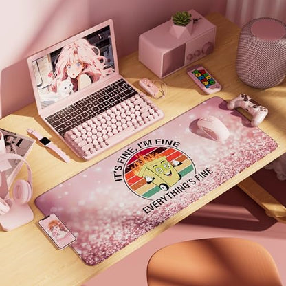 Desk Mat Pad,Large XXL Extended Mouse Pad Mat for Desktop Keyboard | 35''×15.6'' XXL Extended Gaming Mouse Pad with Non-slip Base Desk Matt Mousepad for Computer,Office,Keyboard and Laptop - color: A8-Pink Fire