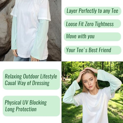 UPF 50+ Sun Protection Arm Sleeves Elastic band Adjustable Cuff Loose Fit Non-Sticky Airflow Friendly Outdoor - color: Green, size: Small