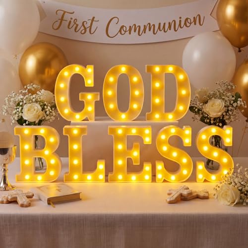 Honoson 8 Pcs First Communion Decorations God Bless Lights up Sign - color: Yellow, style: Godbless